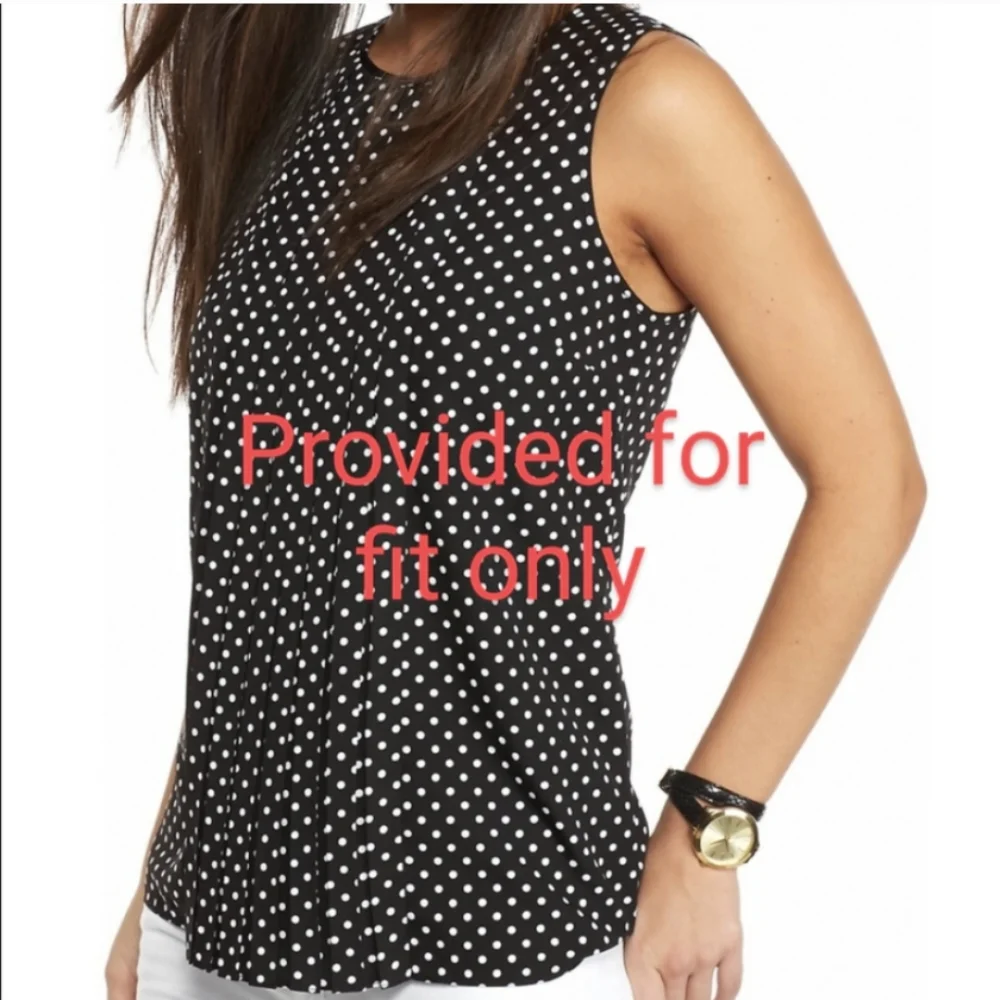Michael Kors Blouse Shell Navy Blue White Polk-a-dot Tank Pleated Sleeve…